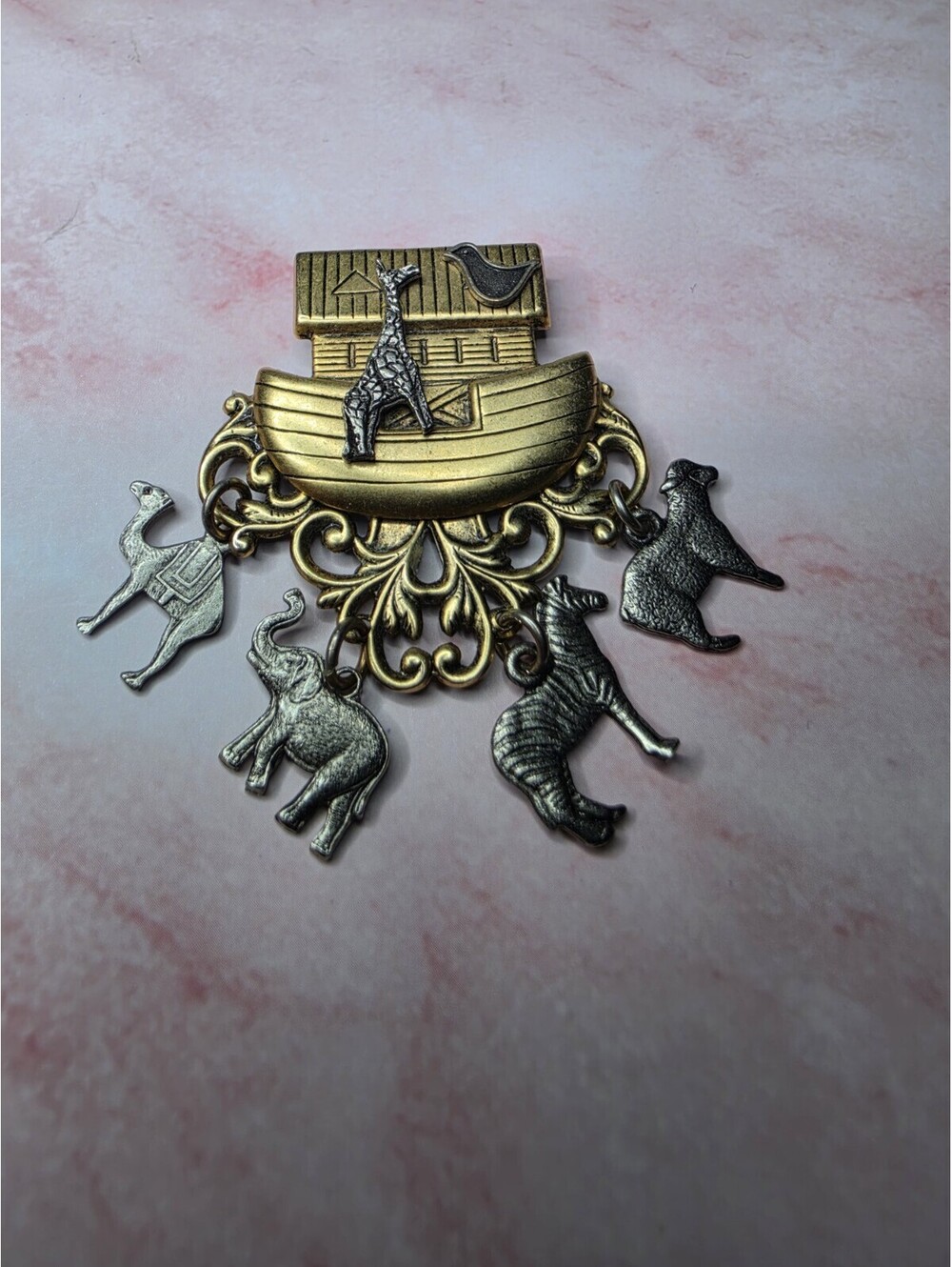 Vintage Two-Tone Noah's Ark Dangle Charm Brooch Pin